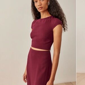 NWT Reformation Deep Red 2 piece skirt set. Sz 10